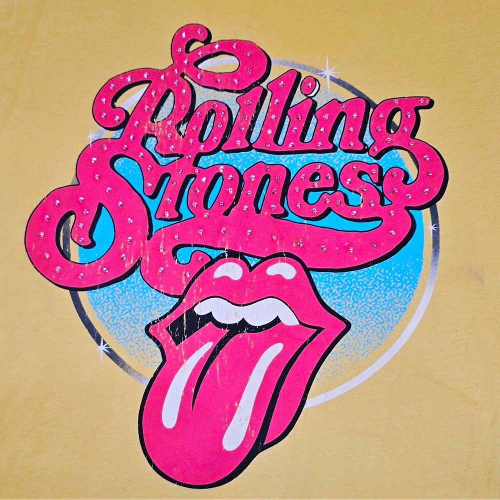 Time and Tru Rolling Stones Tongue Logo Yellow Graphic T-Shirt, M (8-10)